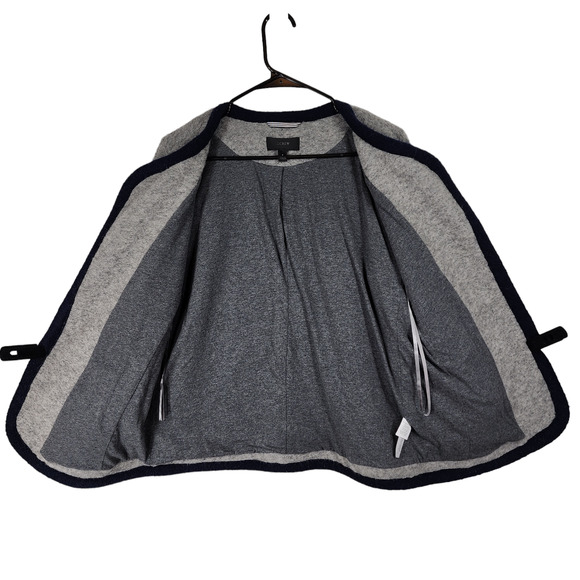 J Crew Boiled Wool Coat Jacket S Women Gray Navy Blue Trim Open Front Lined - Picture 3 of 13